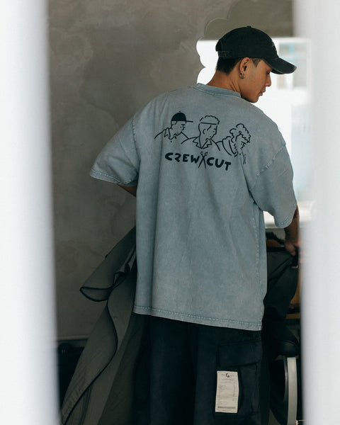 GROCERY X CREW CUT WASHED GRAPHIC TEE/ LIGHT GREY BLUE - GROGROCERY