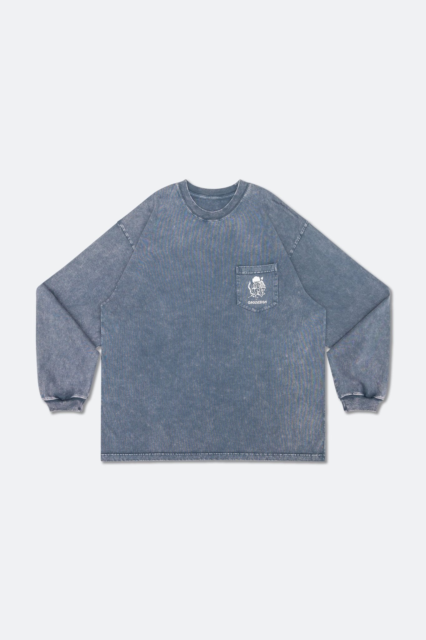 Grodesign - Stuck In Love Snow Washed Steel Blue Pocket Long Top by Takuu Tattoo - GROGROCERY