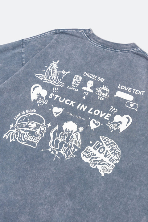 Grodesign - Stuck In Love Snow Washed Steel Blue Pocket Long Top by Takuu Tattoo - GROGROCERY
