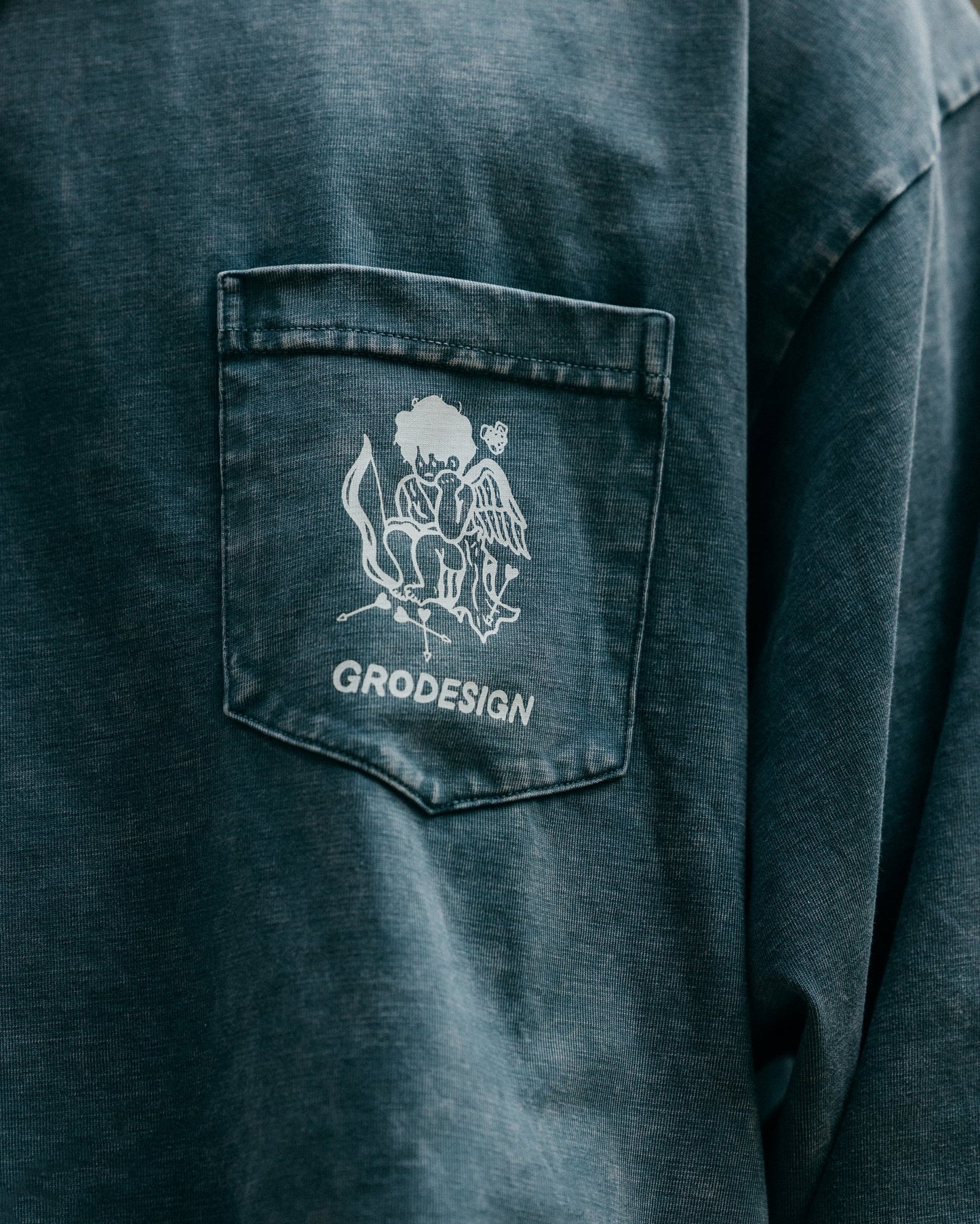 Grodesign - Stuck In Love Snow Washed Steel Blue Pocket Long Top by Takuu Tattoo - GROGROCERY