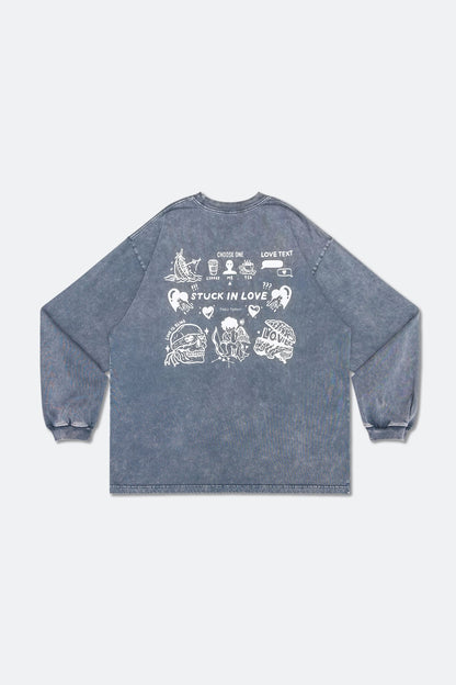 Grodesign - Stuck In Love Snow Washed Steel Blue Pocket Long Top by Takuu Tattoo - GROGROCERY