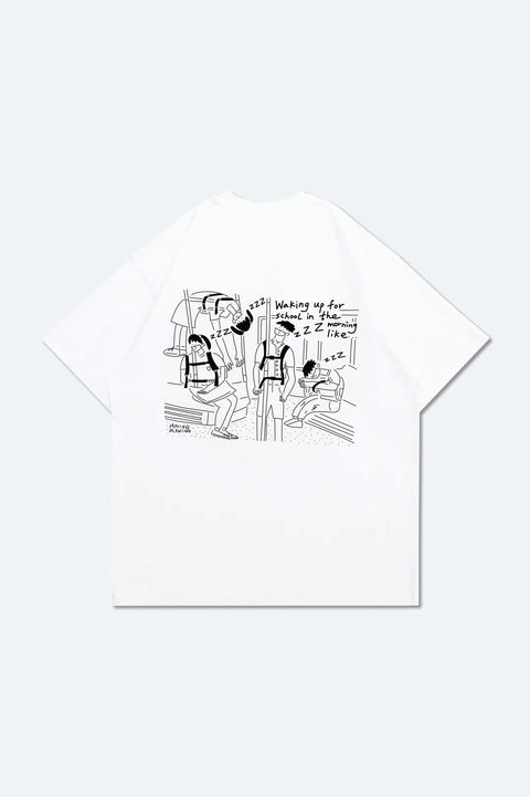 Grodesign - Wake UP!!! white long tee by Moving Drawing - GROGROCERY