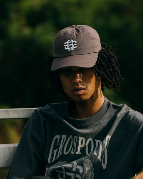 GROSPORTS LIGHT WASHED EMBROIDERY LOGO CAP/ CHARCOAL - GROGROCERY