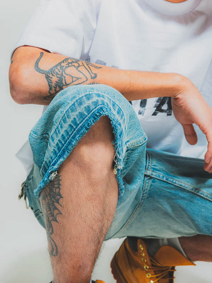 THEGREATMISTAKE. WASHING DENIM SHORTS/ BLUE - GROGROCERY